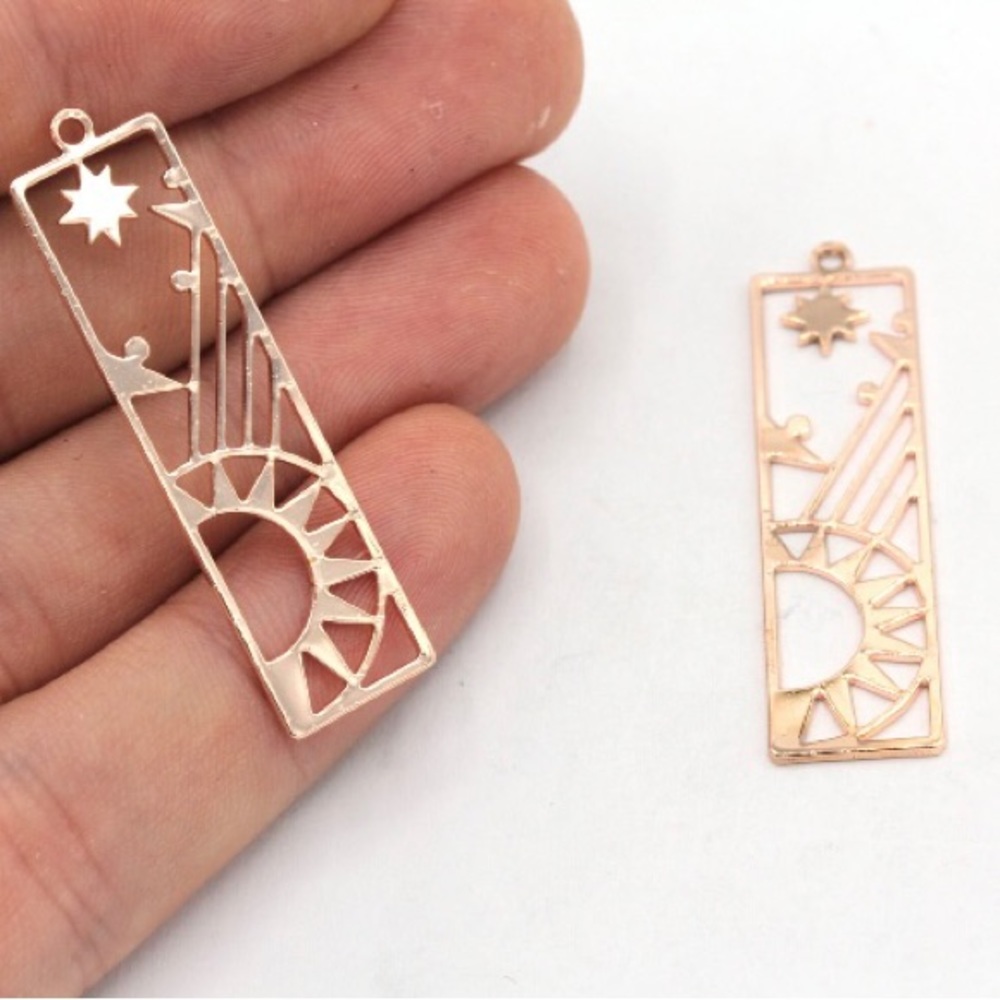 Rose Gold Plated Celestial Charm, Sun with Star Charm, Bar Sun Charm
